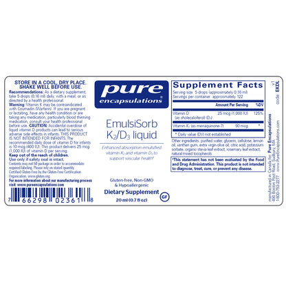 EmulsiSorb K2 D3 liquid 20 ml Pure Encapsulations
