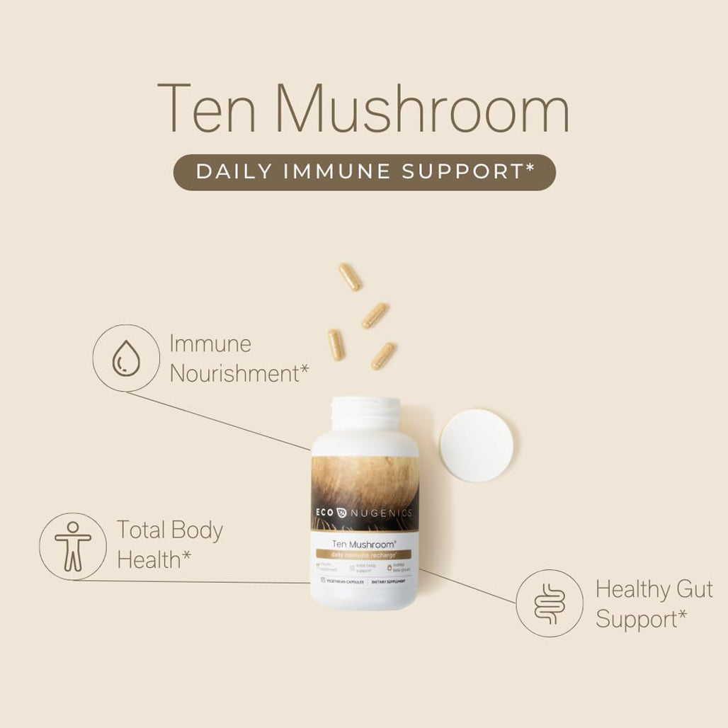 Ten Mushroom EcoNugenics - 120 Vegetarian Capsules - Healthy Gut Support