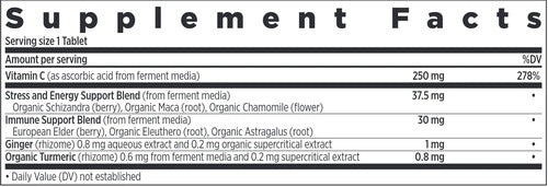 Ingredients of Activated C Food Complex dietary supplement - vitamin C, ginger, organic turmeric