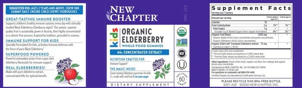 Benefits of Kids Organic Elderberry Gummies - 30 Gummies | New Chapter | Immune support
