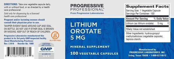 Lithium Orotate 5mg Progressive Labs