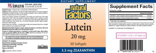 Benefits of Lutein 20 mg - 30 Softgels | Natural Factors | support for the skin and eyes