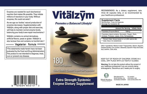Vitalzym Extra Strength Systemic Enzyme Supplement - 180 Liquid Gel Capsules 